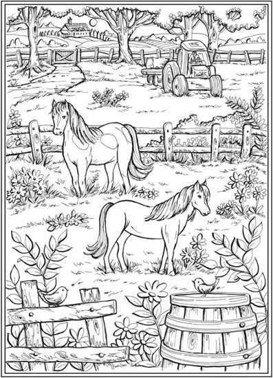 Horse Farm Coloring Page