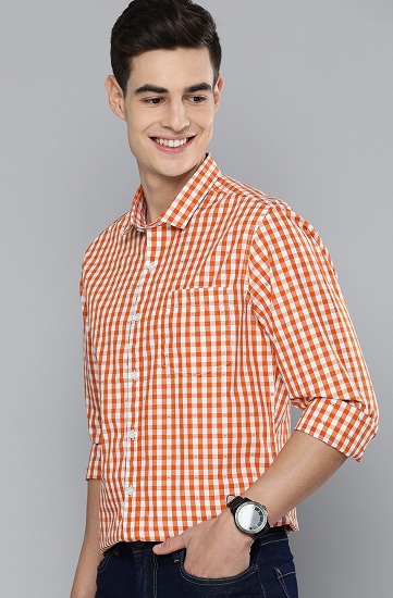 Men's Orange Check Shirt