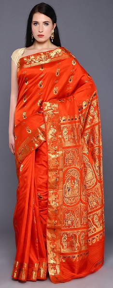 Orange Baluchari silk Saree