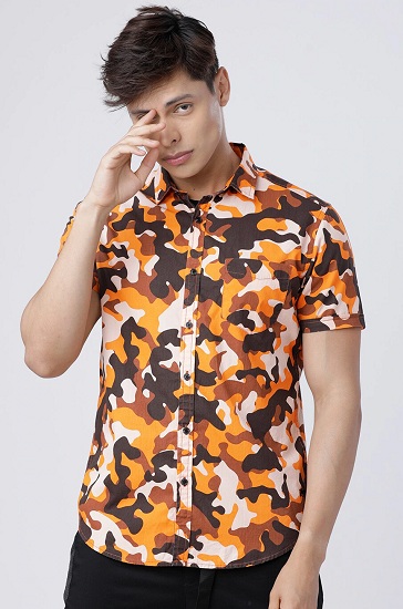 Orange Camouflage Short Sleeve Shirt