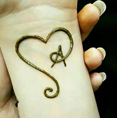 Simple A Letter Design Mehndi With A Heart