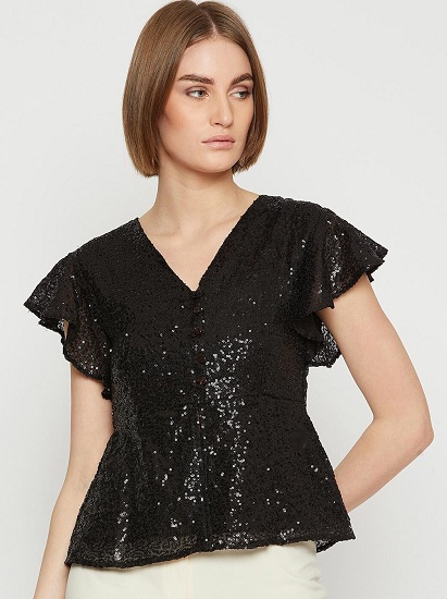 V Neck Sequin Party Top