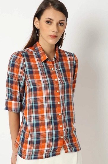 Women's Orange Plaid Shirt