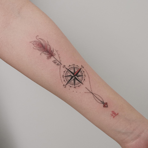 Arrow Tattoo With A Compass