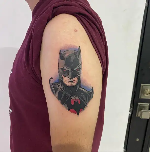 Batman Tattoo On The Shoulder With Colors