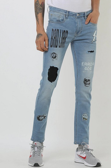 Blue Graphic Print Jeans