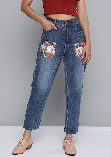 Floral Print High Waisted Jeans
