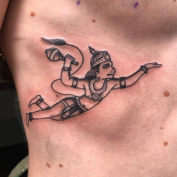 Flying Hanuman Tattoo Design On The Chest