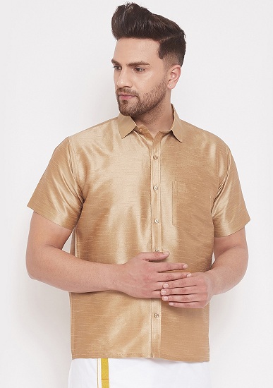 Gold Silk Shirt Sleeve Shirt