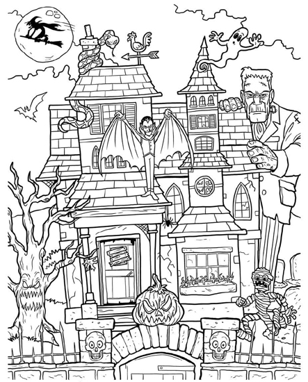 Halloween House Colouring Page