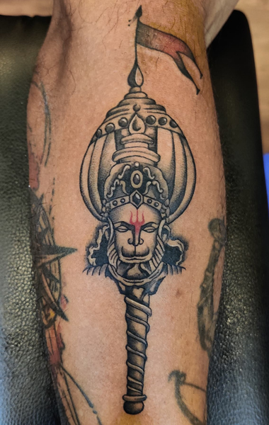 Hanuman Tattoo With Black And Grey Work