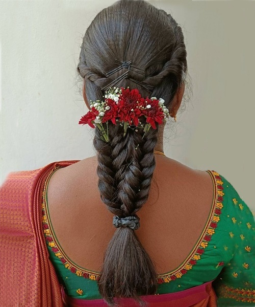 RED FLOWER HAIR Gajra Indian Wedding Hair Accessories Mehndi Haldi Hair Tie  £12.50 - PicClick UK