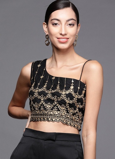 Net Embroidered One Shoulder Top