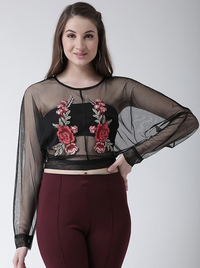 Sheer Embroidered Mesh Top