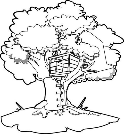 Treehouse Colouring Page
