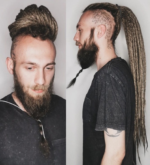 Dreads Hairstyle with Long Braided Beard