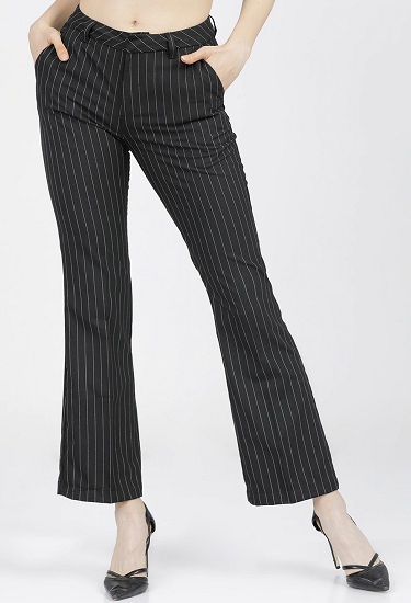 Black Bootcut Striped Trousers