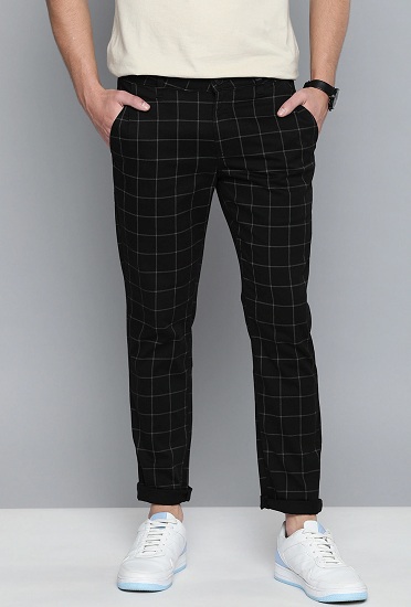Black Casual Checked Pants