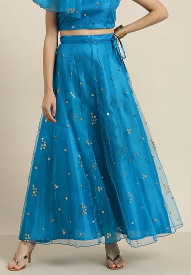 Blue Tulle Embellished Skirt