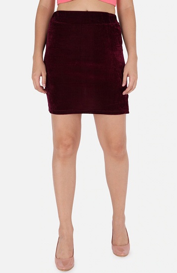 Burgundy Velvet Short Skirt