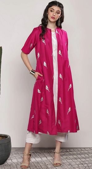 Jacket Style Kurti Collection | Blue Kurti with White Overcoat:  https://www.trendzalpy.com/shop/kurtis-533 Pink Kurti with White Overcoat:  https://www.trendzalpy.com/shop/kurtis-532... | By TRENDZFacebook