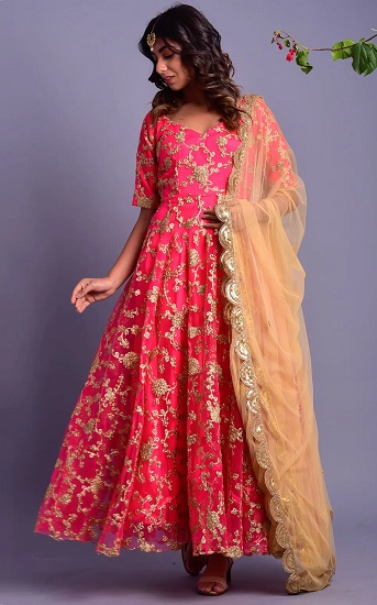 Übergröße Pink Bedruckt Indisch Anarkali Kurta Bedruckt Kurti Designer Y2 