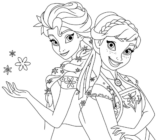 Elsa And Anna Princess Colouring Page