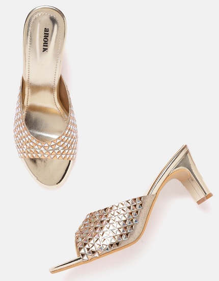 Gold Block Heel Sandals For Bridal