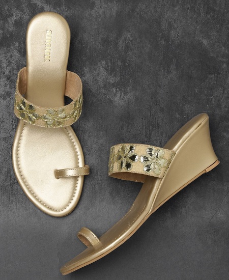Gold Wedge Heel Sandals