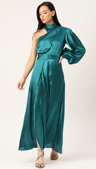 Beige Long Sleeve Maxi Satin Dress | Designer Desirables
