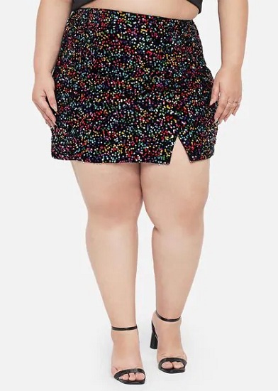 Plus Size Embellished Velvet Skirt