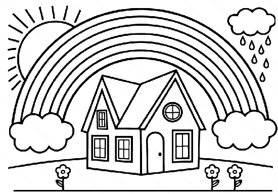 Rainbow House Colouring Pages