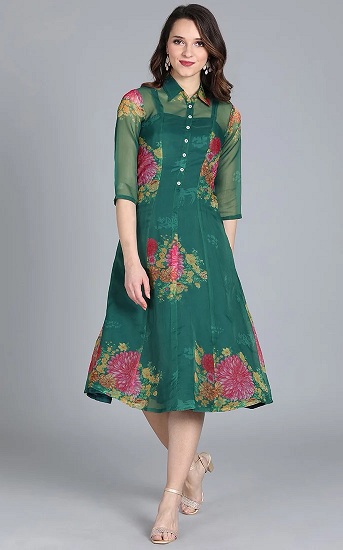 Silk Shirt Style Floral Dress 2