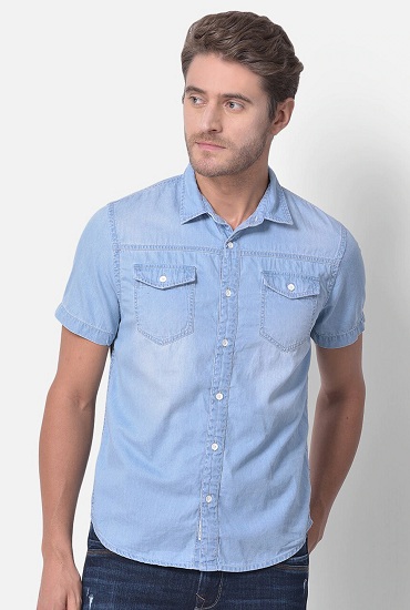 Fashion Formal Shirts Denim Shirts Wrangler Denim Shirt light blue jeans look 