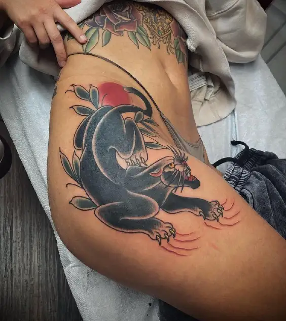 Traditional black panther Wayward Tattoo Erie PA Artist Kevin Gates  r tattoos