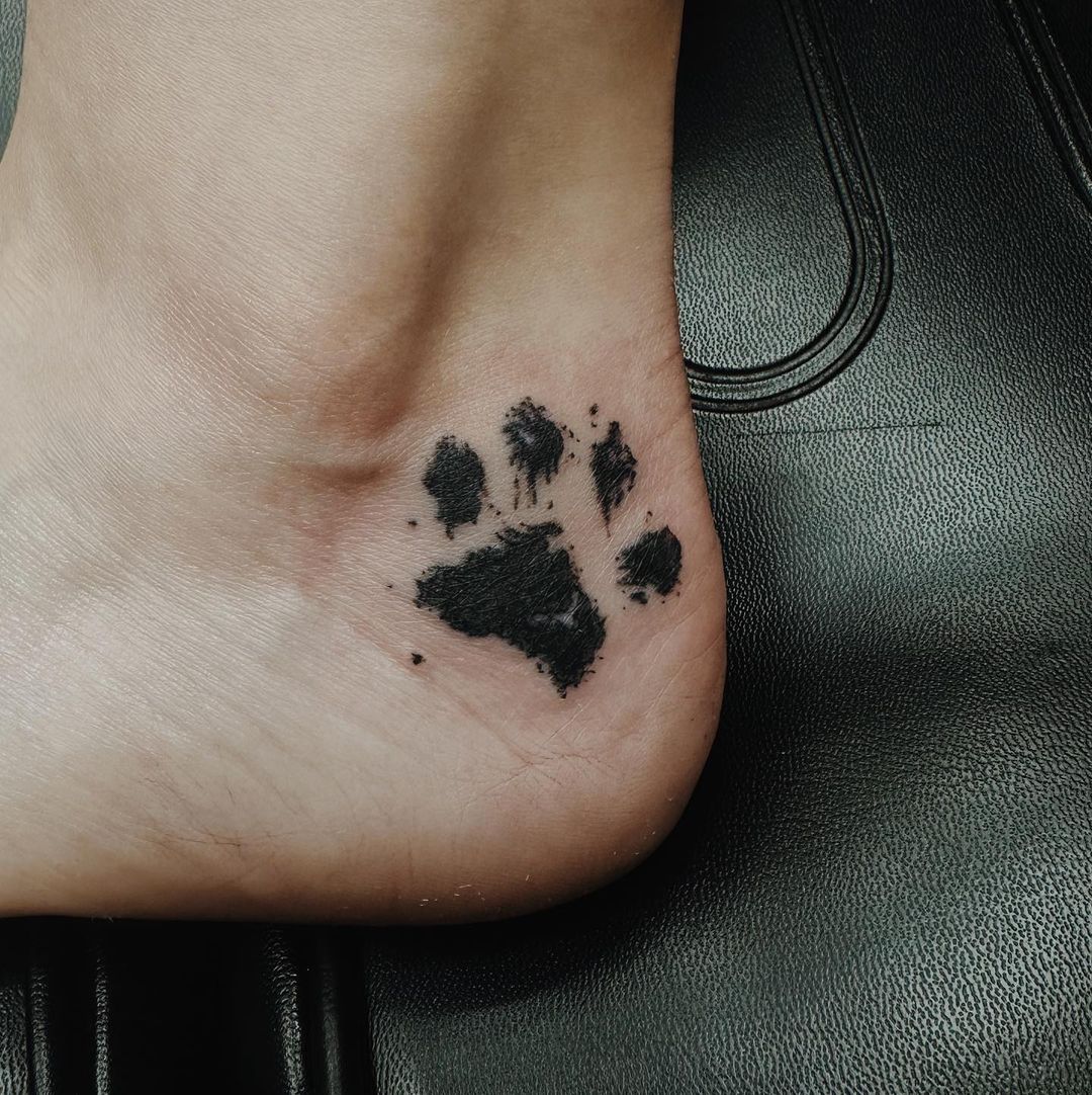 Realistic Paw Print Tattoo On Foot