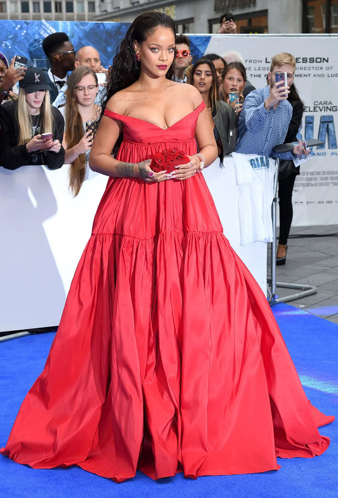 Rihanna In Red Bold Dress