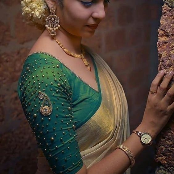 Beads Work Blouse For Kerala Saree
