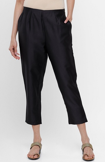 Black Silk Cropped Trousers
