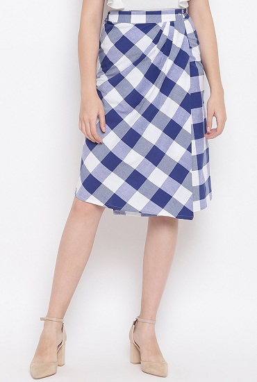 Blue Checkered Wrap Skirt