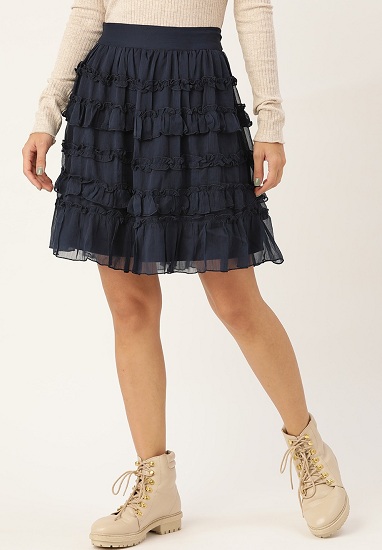 Blue Ruffle Tiered Skirt