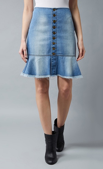 Denim Cotton Ruffle Skirt