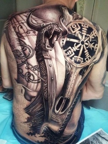 Distinct Viking Back Tattoo