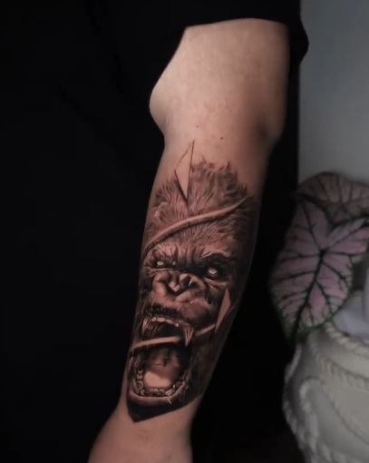 Fiery Gorilla Face Tattoo