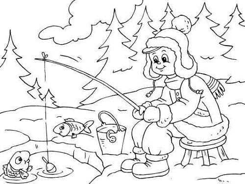 Ice Fishing Coloring Image