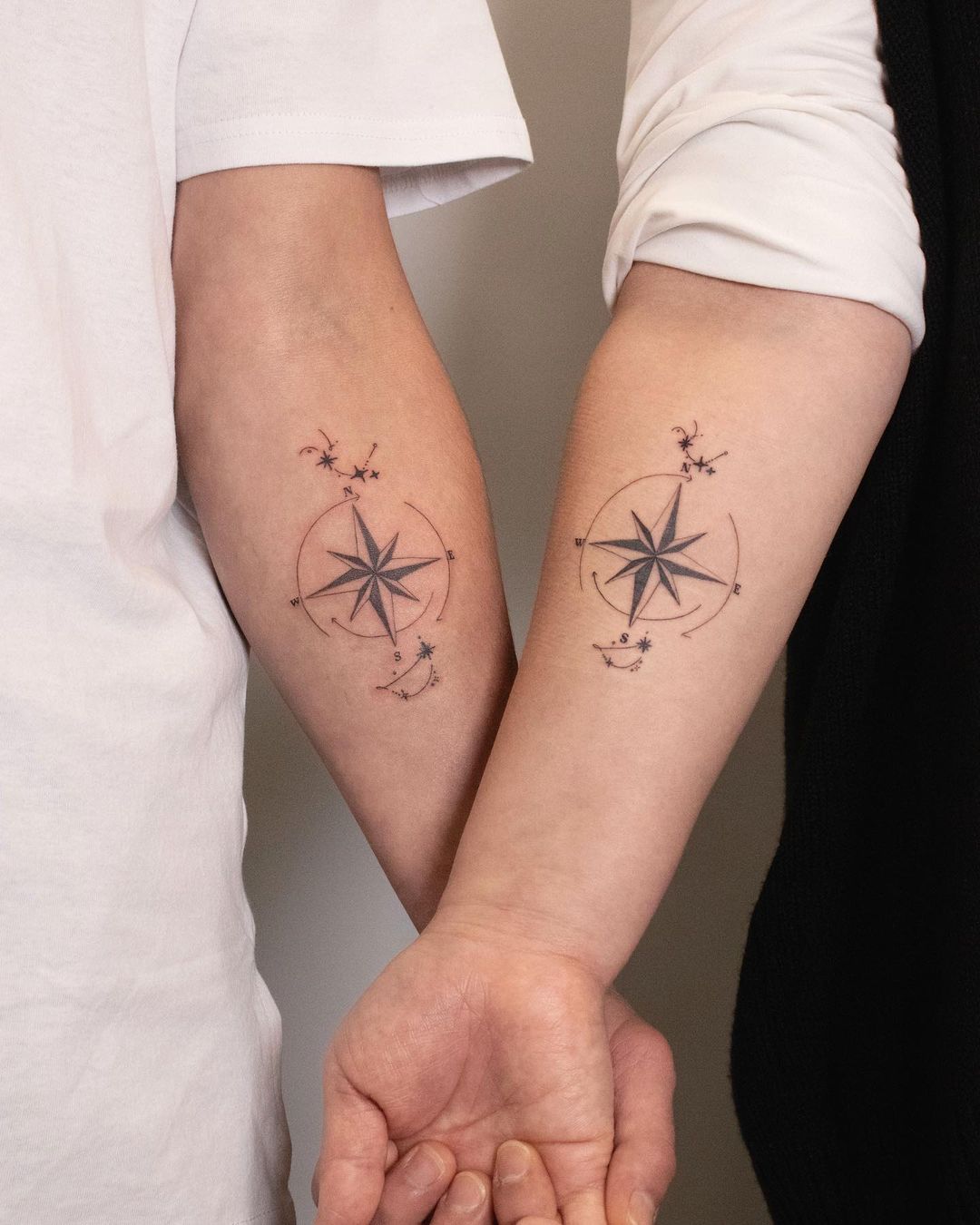 Matching Forearm Compass Tattoos