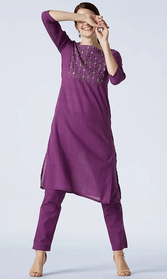 Modal readymade kurti set magenta pink with allover prints & simple wo –  Maatshi