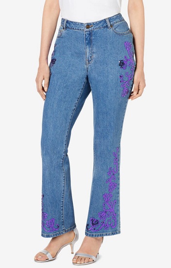 Plus Size Embroidered Wide Leg Jeans