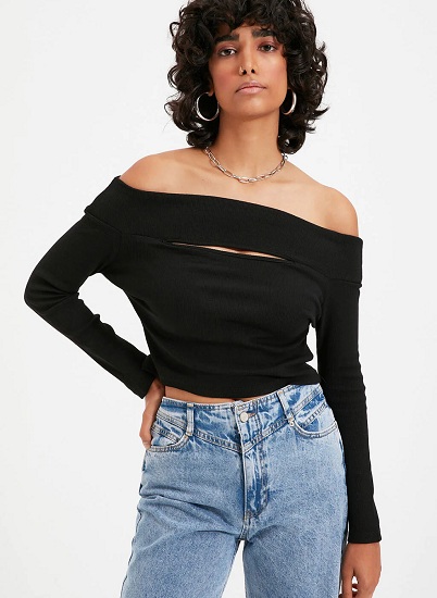 Ribbed Off Shoulder Party Top