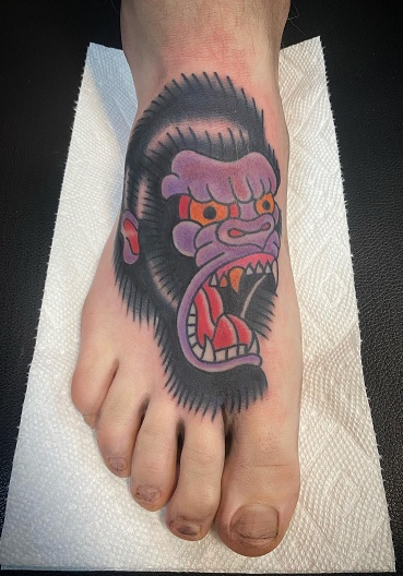 Traditional Gorilla Tattoo On Foot